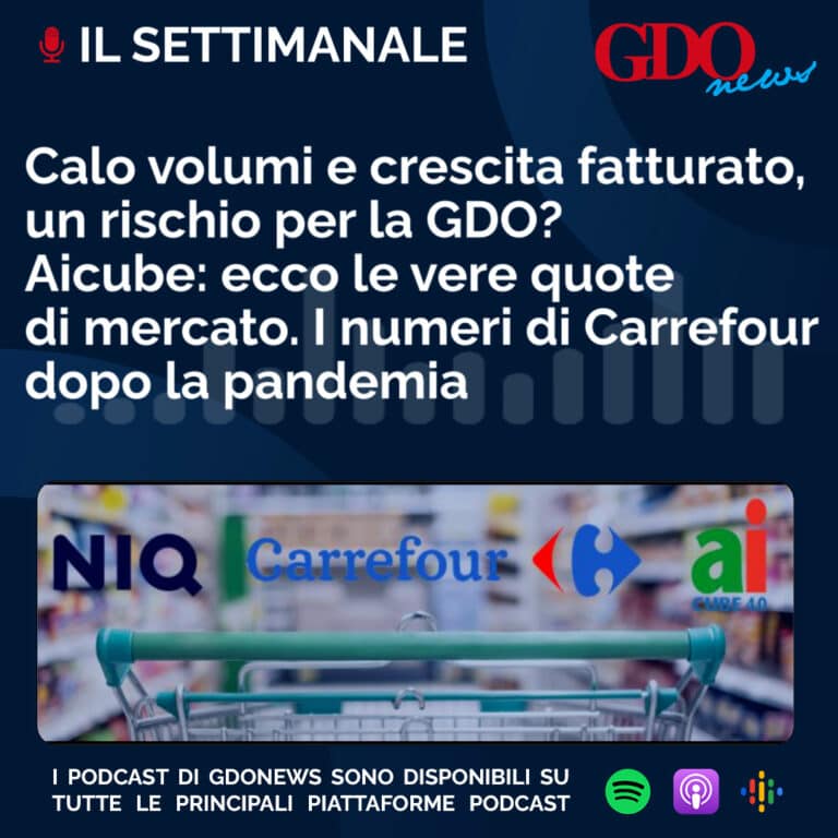 Il Settimanale – Calo volumi e crescita fatturato, un rischio per la GDO? Aicube: ecco le vere quote di mercato. I numeri di Carrefour dopo la pandemia