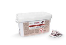 White plastic cleaning product tub with a labeled label showing hazard symbols and the word 'Rational' on the front panel