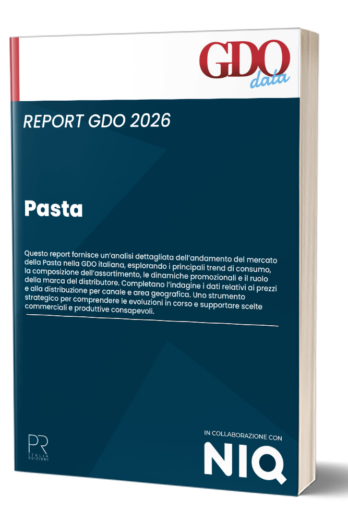 Hardcover book cover showing 'REPORT GDO 2026' and the word 'Pasta' with a dark blue design and NIQ logo.