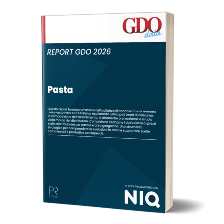 Hardcover book cover showing 'REPORT GDO 2026' and the word 'Pasta' with a dark blue design and NIQ logo.