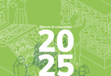 Distribuzione Italiana rafforza il percorso ESG con il Bilancio di Sostenibilità 2025 Sustainability report cover in green with line-art of people shopping; large '25' and text 'Bilancio di sostenibilità' and 'Il valore delle relazioni'