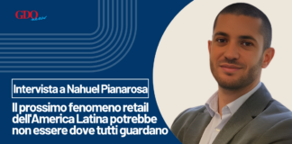 GDO News banner with a man in a suit on the right and the Italian interview headline: 'Intervista a Nahuel Pianarosa — Il prossimo fenomeno retail dell'America Latina potrebbe non essere dove tutti guardano'