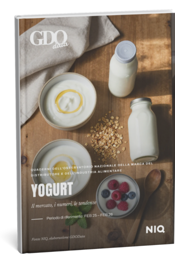 Cover of a yogurt market report showing bowls of yogurt, a milk bottle, granola, and berries on a wooden surface.