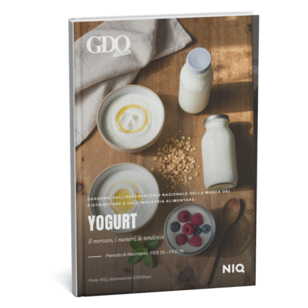 Cover of a yogurt market report showing bowls of yogurt, a milk bottle, granola, and berries on a wooden surface.