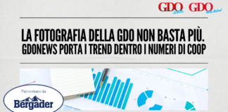 Header banner for a GDO News article: 'La fotografia della GDO non basta più...' with GDO data and GDO News logos, and Bergader sponsor badge.