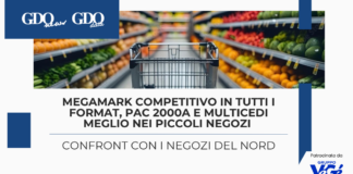 Megamark competitivo in tutti i format, PAC 2000A e Multicedi meglio nei piccoli negozi: confront con i negozi del nord