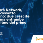 Cedi Agorà Network, Iperal e Rossetto accelerano: due crescite diverse, ma entrambe sopra il ritmo del primo periodo Banner in Italian announcing growth for Cedi Agora Network, Iperal and Rossetto on a blue stock-chart background with partner logos at the bottom left and right.