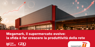 Megamark, il supermercato evolve: la sfida è far crescere la produttività della rete Megamark promotional hero: red banner with headline about evolving supermarkets and network productivity, plus logos Top Sales, GDO Data and Megamark.